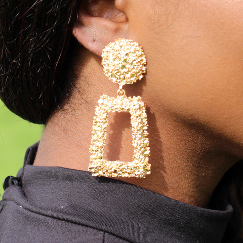 Gold Large Chunky Metal Geometric Drop Earrings