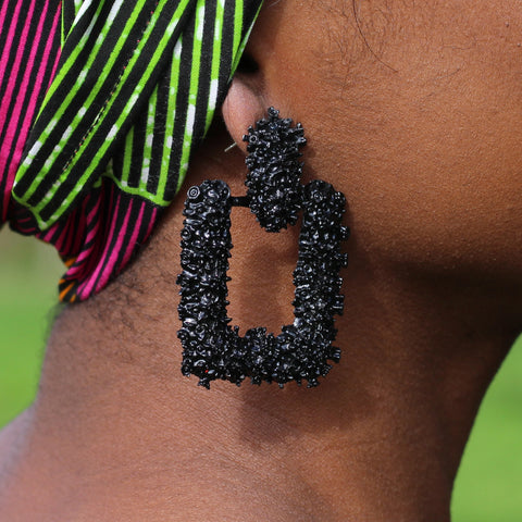 Black Medium Chunky Metal Geometric Drop Earrings