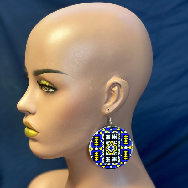 Blue Samakaka print Earrings - African Samacaca drop earrings