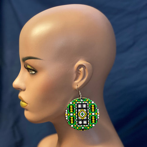 Green Samakaka print Earrings - African Samacaca drop earrings