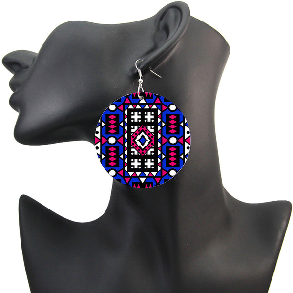 Blue Pink Samakaka print Earrings - African Samacaca drop earrings