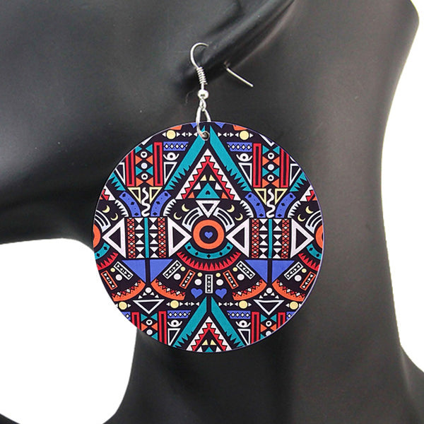 Purple / Green Tribal - African print drop earrings