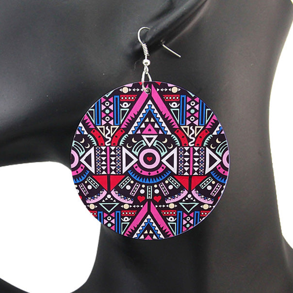 Pink / Blue Tribal - African print drop earrings