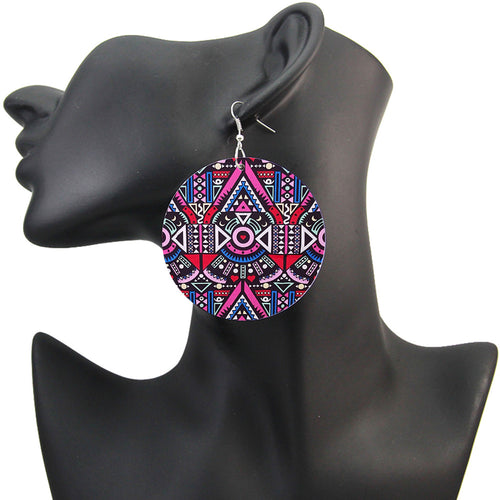Pink / Blue Tribal - African print drop earrings