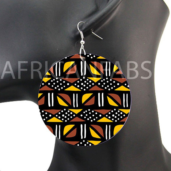 Brown / yellow mud cloth / bogolan | African inspired earrings