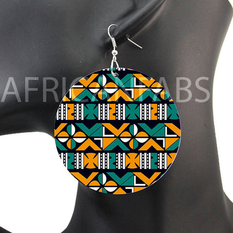 Turquoise yellow crosses mud cloth / bogolan | African inspired earrings
