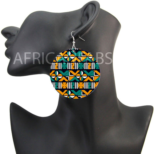 Turquoise yellow crosses mud cloth / bogolan | African inspired earrings