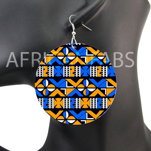 Blue yellow crosses mud cloth / bogolan | African inspired earrings