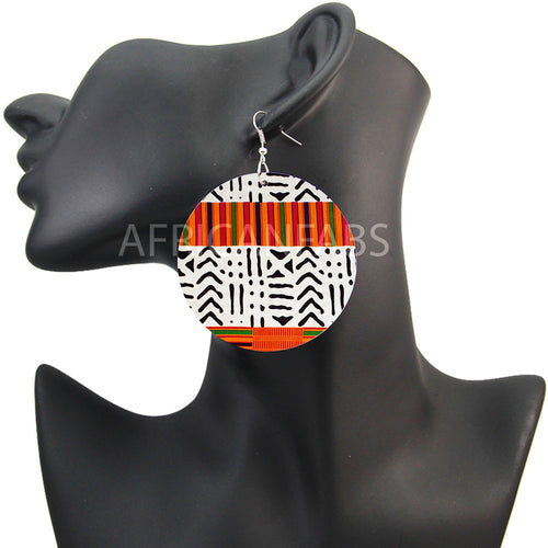 White / black / orange kente mud cloth / bogolan | African inspired earrings