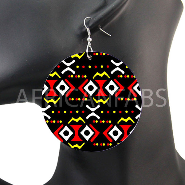 Black / red / yellow mud cloth / bogolan - African inspired earrings