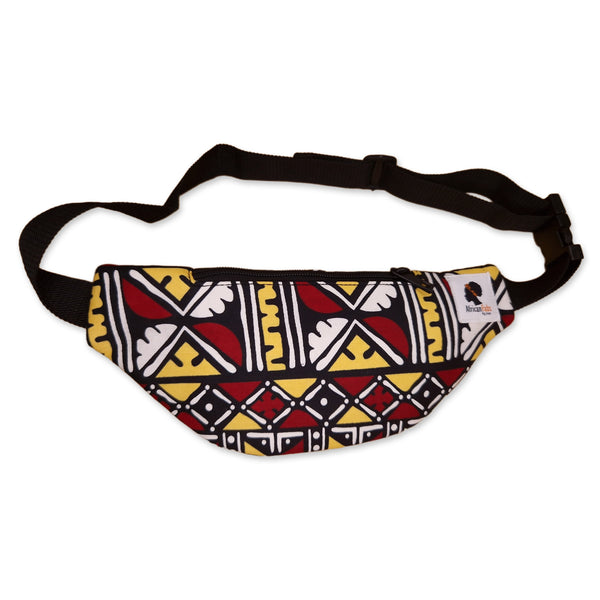 African Print Fanny Pack - Maroon / yellow bogolan - Ankara Waist Bag / Bum bag / Festival Bag with Adjustable strap