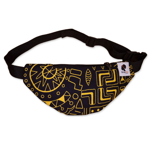 African Print Fanny Pack - Black / yellow bogolan - Ankara Waist Bag / Bum bag / Festival Bag with Adjustable strap