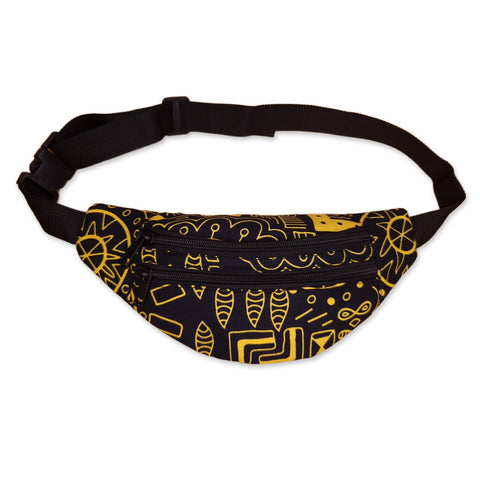 African Print Fanny Pack - Black / yellow bogolan - Ankara Waist Bag / Bum bag / Festival Bag with Adjustable strap