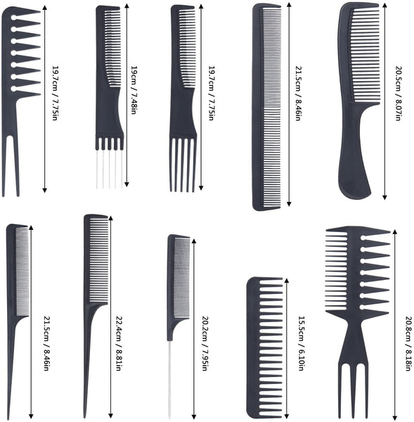 10 Piece Professional styling comb set - Hair comb set - Great for All Hair Types & Styles