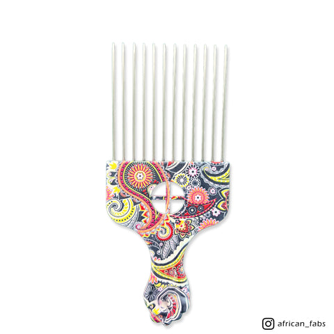 Afro Comb - Hair Volume comb for Curly and Afro hair - Wide tooth comb with print