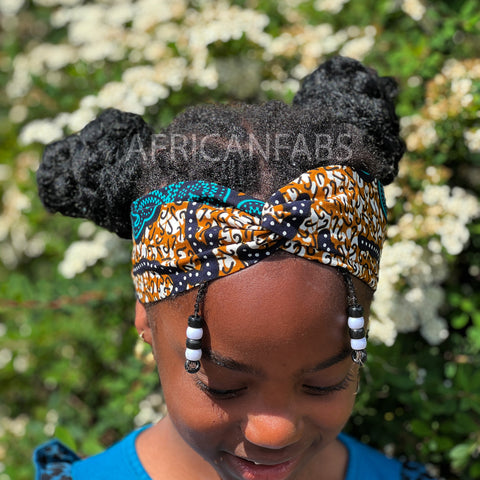 African print Headband - Kids - Hair Accessories - Blue / mustard classic