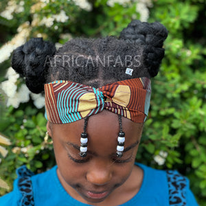 African print Headband - Kids - Hair Accessories - Brown / Gold swirl - Metallic Brillant Platinum Edition