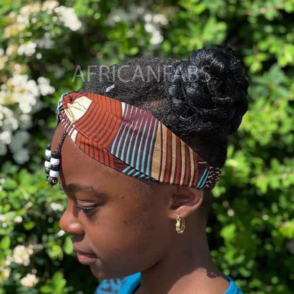 African print Headband - Kids - Hair Accessories - Brown / Gold swirl - Metallic Brillant Platinum Edition