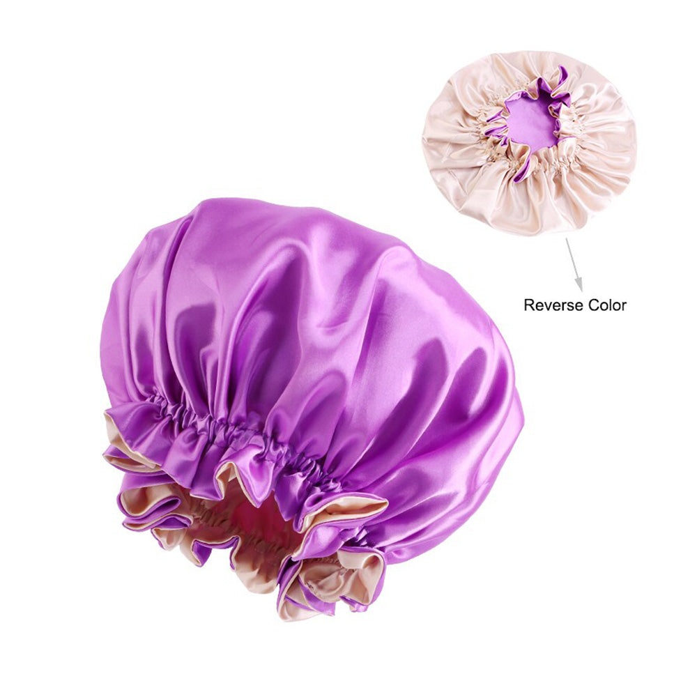 Light Purple Satin Hair Bonnet with edge ( Reversable Satin Night sleep cap )