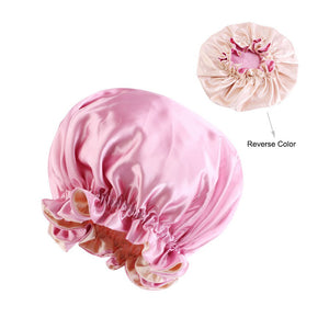 Pink Satin Hair Bonnet with edge ( Reversable Satin Night sleep cap )