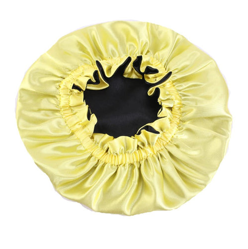 Black / Yellow Satin Hair Bonnet (Kids / Children's size 3-7 years) (Reversable Satin Night sleep cap)