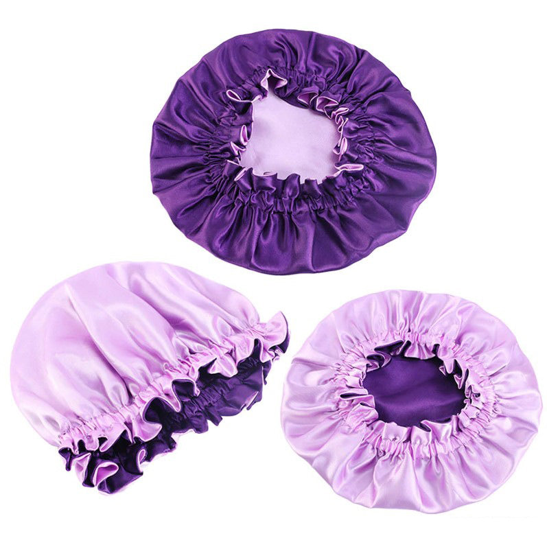 Satin Bow Sleep Bonnet - Purple and Gold(set 12) Purple Celestial Silk Blend Satin Bonnet | Prince Hair  main image 4