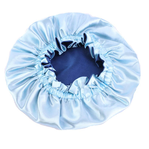 Blue Satin Hair Bonnet (Kids / Children's size 3-7 years) (Reversable Satin Night sleep cap)