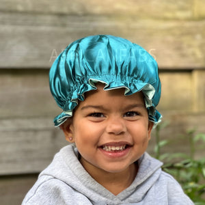 Green Satin Hair Bonnet (Kids / Children's size 3-7 years) (Reversable Satin Night sleep cap)