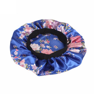 Blue pink flowers Satin Hair Bonnet ( Satin Night sleep cap )