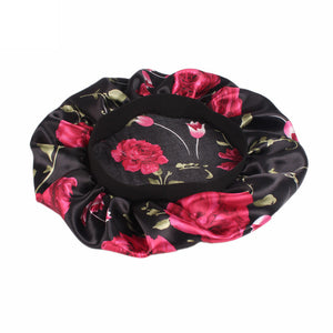 Black pink flowers Satin Hair Bonnet ( Satin Night sleep cap )