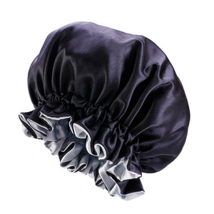 Black / Grey Satin Hair Bonnet with edge ( Reversable Satin Night sleep cap )