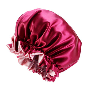 Red Satin Hair Bonnet with edge ( Reversable Satin Night sleep cap )