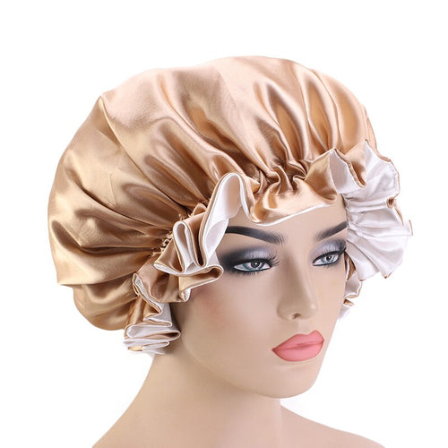 Khaki Satin Hair Bonnet with edge ( Reversable Satin Night sleep cap )