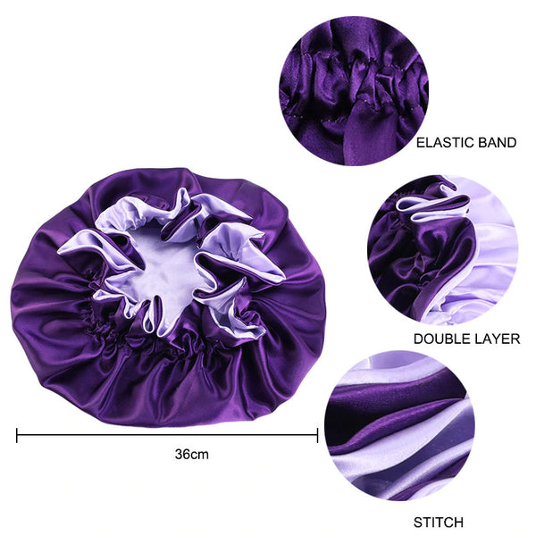 Purple Satin Hair Bonnet with edge ( Reversable Satin Night sleep cap )