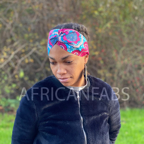 African print Headband - Adults - Hair Accessories - Blue / Pink