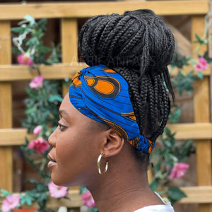 African print Headband - Adults - Hair Accessories - Blue / Orange electric bulb VLISCO
