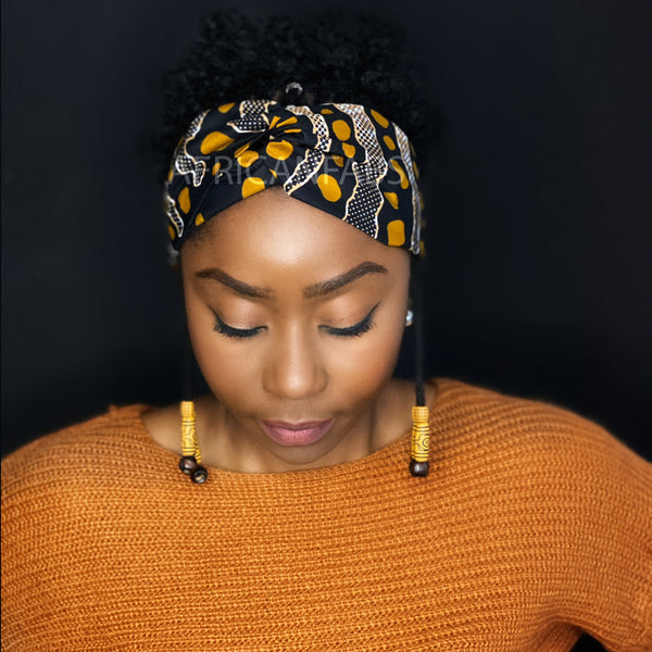 African print Headband - Adults - Hair Accessories - Black mustard bogolan