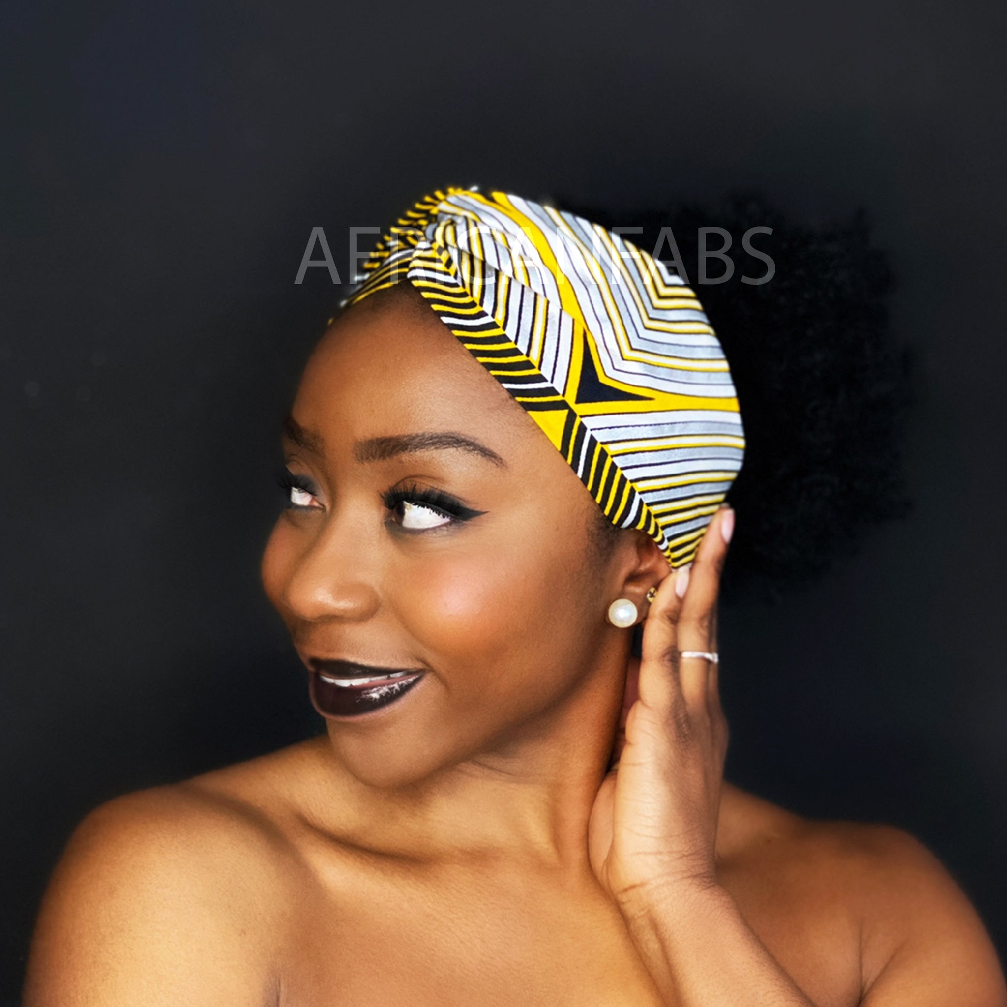 African print Headband - Adults - Hair Accessories - Yellow / silver paste fit