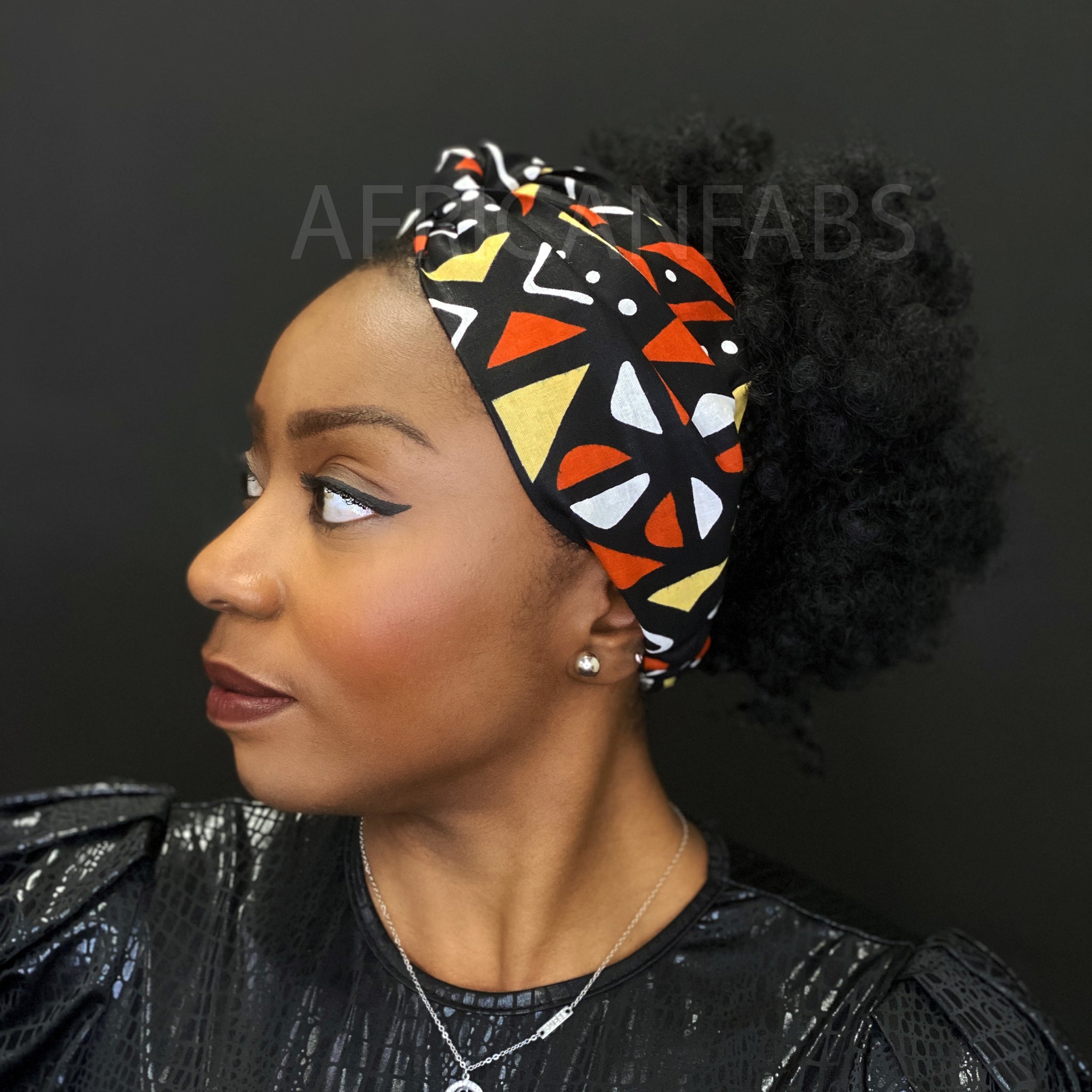 African print Headband - Adults - Hair Accessories - Black / orange / white Bogolan