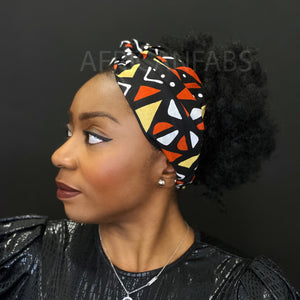 African print Headband - Adults - Hair Accessories - Black / orange / white Bogolan