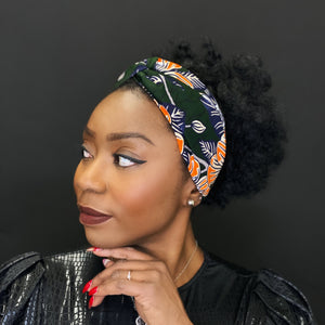 African print Headband - Adults - Hair Accessories - Dark green / orange flower Brillant Platinum Edition