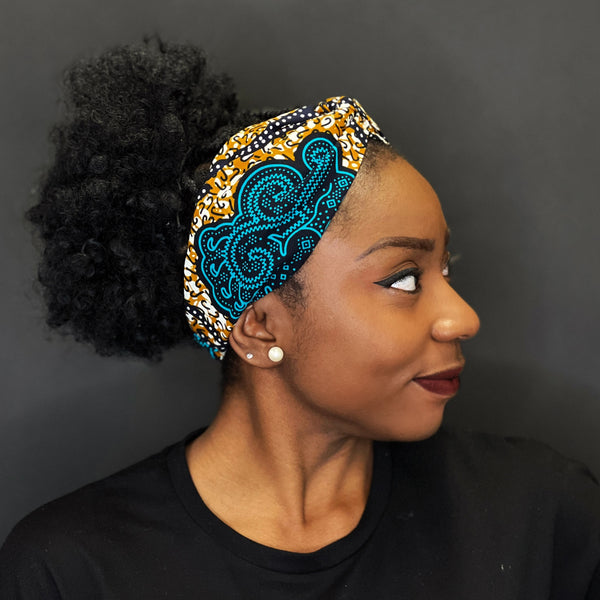 African print Headband - Adults - Hair Accessories - Blue / Mustard classic