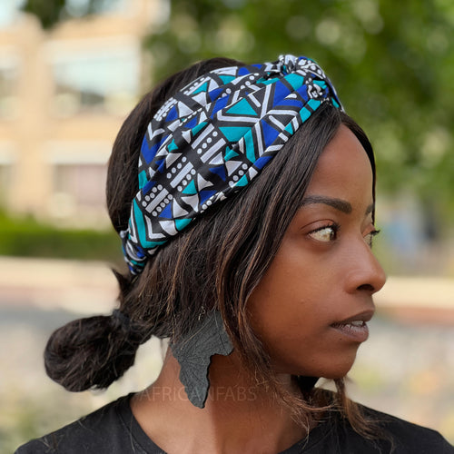 African print Headband (Looser fit) - Adults - Hair Accessories - Blue Bogolan