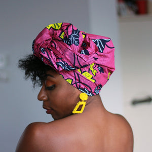 African headwrap - Pink / yellow flower trail (Vlisco)