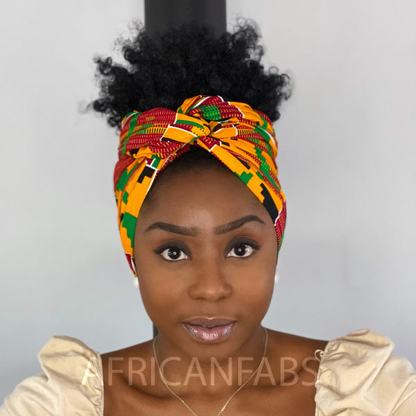 African headwrap - Green / yellow blocks kente print