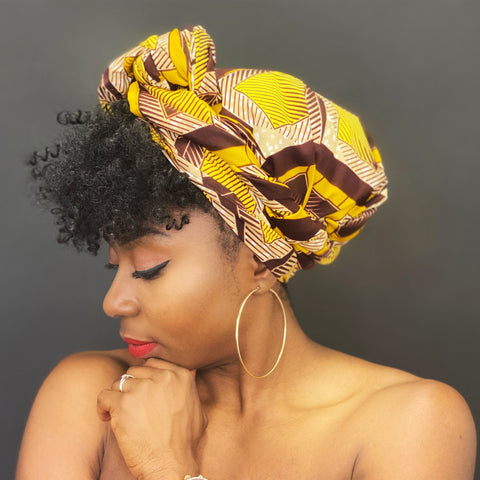 African headwrap - Yellow / mustard squares