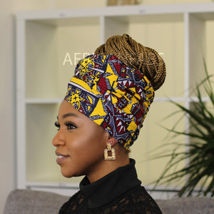 African Yellow / Chestnut bogolan / mud cloth headwrap