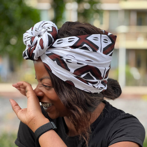 African Black White / brown Bogolan / mud cloth headwrap