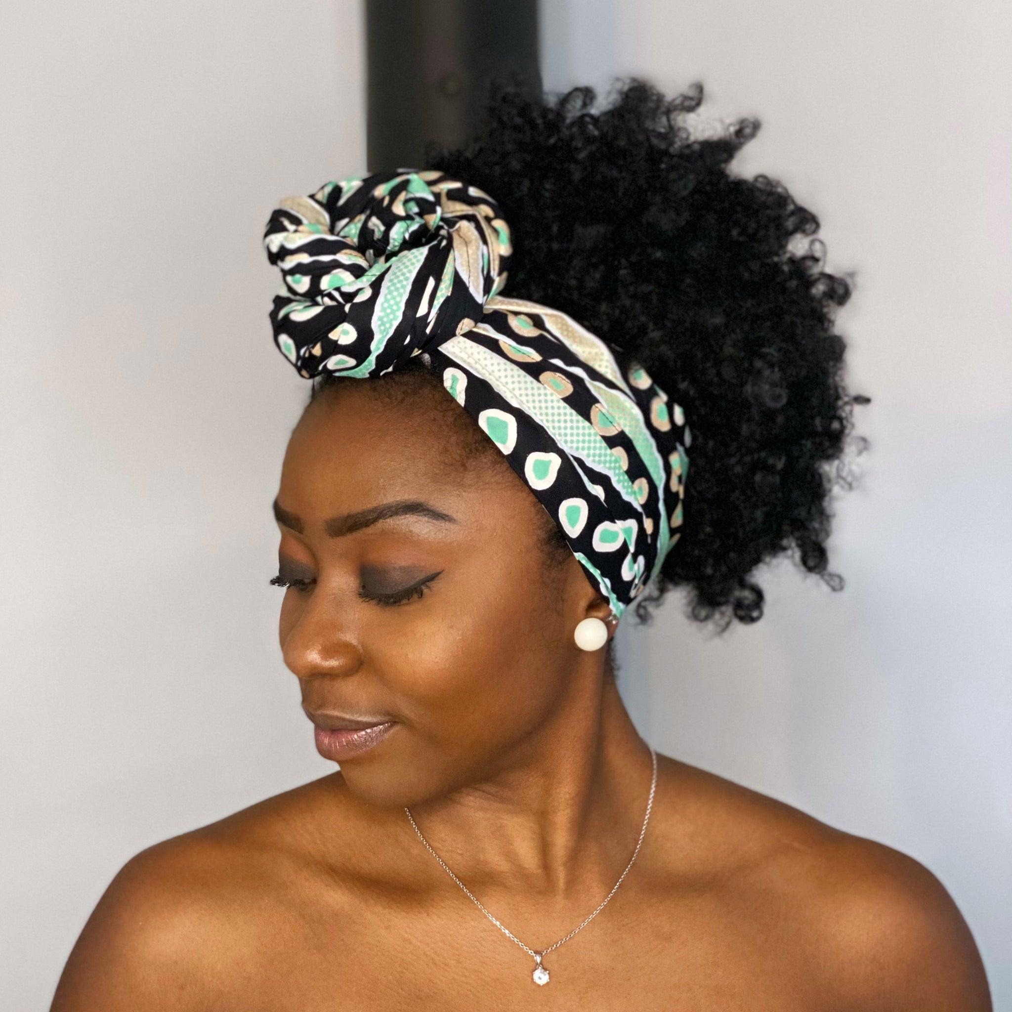 African headwrap - Black Green metallic bogolan