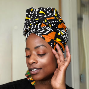 African Black Yellow / orange Bogolan / mud cloth headwrap